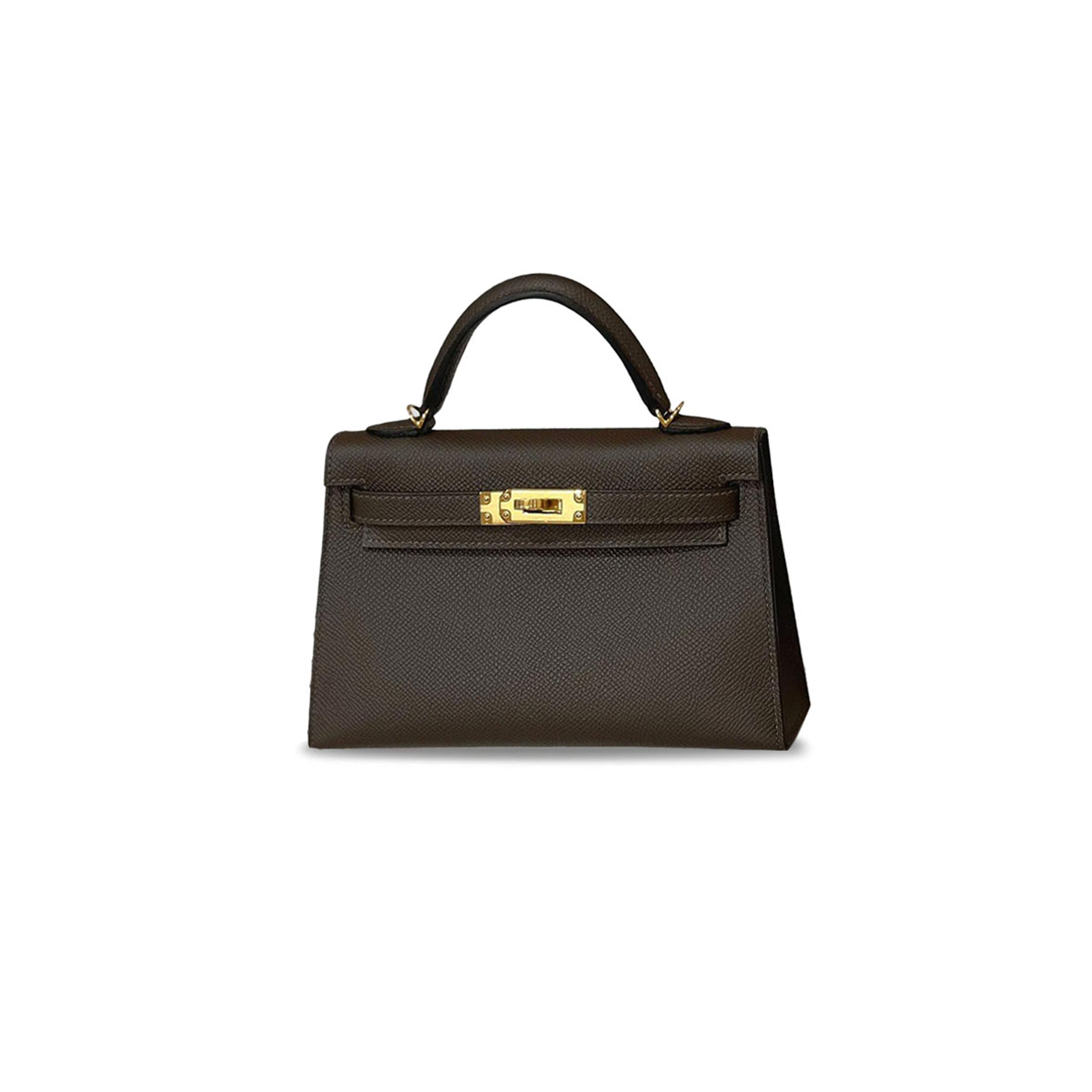 H**mes mini kelly bag ii ebony epsom gold buckle (19*12*5.5cm)